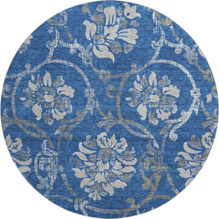 Piper Looms Mayfield Floral AMF762 Blue Machine Washable Area Rug Round Main Image