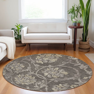 Piper Looms Mayfield Floral AMF762 Brown Machine Washable Area Rug Round Lifestyle Image Feature