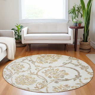 Piper Looms Mayfield Floral AMF762 Ivory Machine Washable Area Rug Round Lifestyle Image Feature