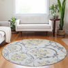 Piper Looms Mayfield Floral AMF762 Silver Machine Washable Area Rug Round Lifestyle Image Feature