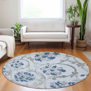 Piper Looms Mayfield Floral AMF762 Sky Machine Washable Area Rug Round Lifestyle Image Feature