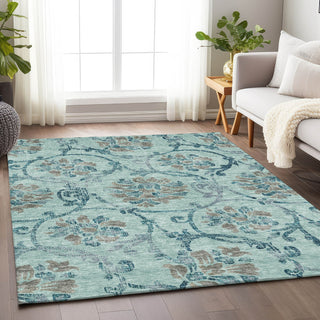 Piper Looms Mayfield Floral AMF762 Teal Machine Washable Area Rug Lifestyle Image Feature