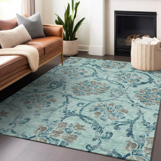 Piper Looms Mayfield Floral AMF762 Teal Machine Washable Area Rug Lifestyle Image Feature