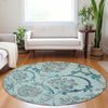 Piper Looms Mayfield Floral AMF762 Teal Machine Washable Area Rug Round Lifestyle Image Feature