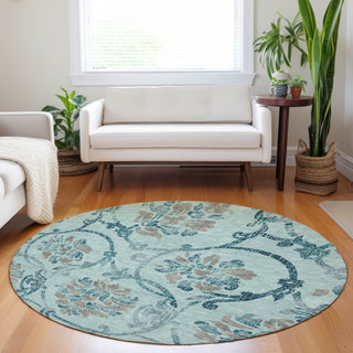 Piper Looms Mayfield Floral AMF762 Teal Machine Washable Area Rug Round Lifestyle Image Feature