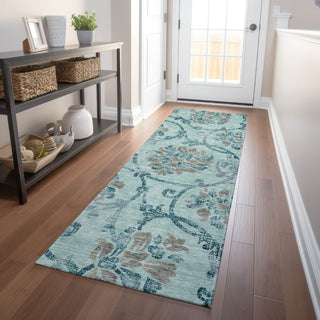 Piper Looms Mayfield Floral AMF762 Teal Machine Washable Area Rug Runner Lifestyle Image Feature