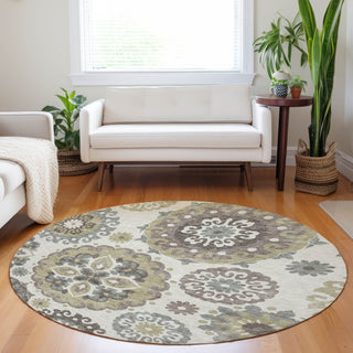 Piper Looms Mayfield Kaleidoscope AMF763 Beige Machine Washable Area Rug Round Lifestyle Image Feature