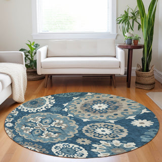Piper Looms Mayfield Kaleidoscope AMF763 Blue Machine Washable Area Rug Round Lifestyle Image Feature