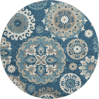Piper Looms Mayfield Kaleidoscope AMF763 Blue Machine Washable Area Rug Round Main Image
