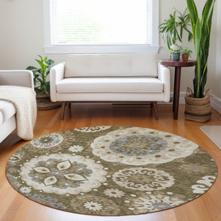 Piper Looms Mayfield Kaleidoscope AMF763 Brown Machine Washable Area Rug Round Lifestyle Image Feature