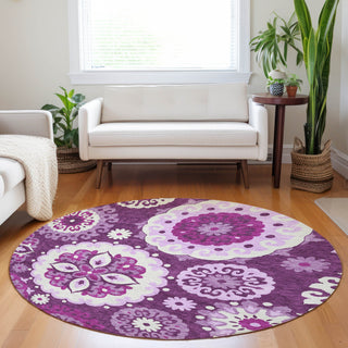Piper Looms Mayfield Kaleidoscope AMF763 Eggplant Machine Washable Area Rug Round Lifestyle Image Feature
