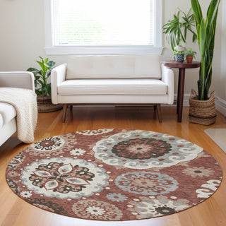 Piper Looms Mayfield Kaleidoscope AMF763 Paprika Machine Washable Area Rug Round Lifestyle Image Feature