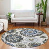 Piper Looms Mayfield Kaleidoscope AMF763 Pewter Machine Washable Area Rug Round Lifestyle Image Feature
