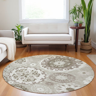 Piper Looms Mayfield Kaleidoscope AMF763 Taupe Machine Washable Area Rug Round Lifestyle Image Feature