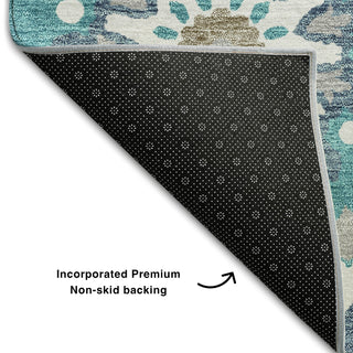 Piper Looms Mayfield Kaleidoscope AMF763 Teal Machine Washable Area Rug Backing Image