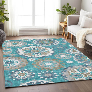 Piper Looms Mayfield Kaleidoscope AMF763 Teal Machine Washable Area Rug Lifestyle Image Feature