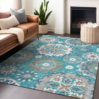 Piper Looms Mayfield Kaleidoscope AMF763 Teal Machine Washable Area Rug Lifestyle Image Feature