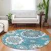 Piper Looms Mayfield Kaleidoscope AMF763 Teal Machine Washable Area Rug Round Lifestyle Image Feature