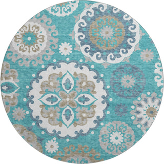 Piper Looms Mayfield Kaleidoscope AMF763 Teal Machine Washable Area Rug Round Main Image