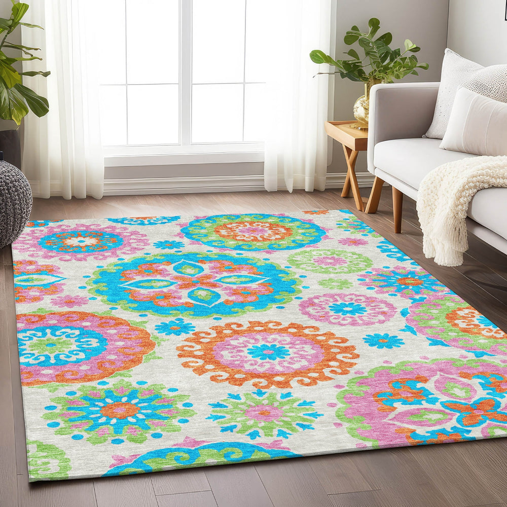 Piper Looms Mayfield Kaleidoscope AMF763 White Machine Washable Area Rug Lifestyle Image Feature