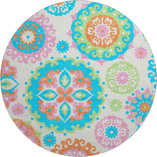 Piper Looms Mayfield Kaleidoscope AMF763 White Machine Washable Area Rug Round Main Image