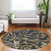 Piper Looms Mayfield Swirls AMF764 Black Machine Washable Area Rug Round Lifestyle Image Feature