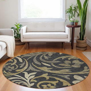 Piper Looms Mayfield Swirls AMF764 Black Machine Washable Area Rug Round Lifestyle Image Feature