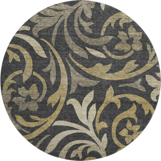 Piper Looms Mayfield Swirls AMF764 Black Machine Washable Area Rug Round Main Image