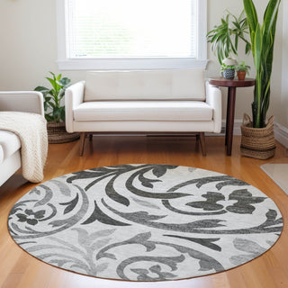Piper Looms Mayfield Swirls AMF764 Gray Machine Washable Area Rug Round Lifestyle Image Feature