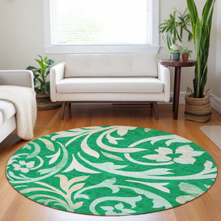Piper Looms Mayfield Swirls AMF764 Green Machine Washable Area Rug Round Lifestyle Image Feature