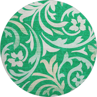 Piper Looms Mayfield Swirls AMF764 Green Machine Washable Area Rug Round Main Image
