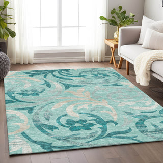 Piper Looms Mayfield Swirls AMF764 Teal Machine Washable Area Rug Lifestyle Image Feature