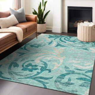 Piper Looms Mayfield Swirls AMF764 Teal Machine Washable Area Rug Lifestyle Image Feature