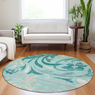 Piper Looms Mayfield Swirls AMF764 Teal Machine Washable Area Rug Round Lifestyle Image Feature