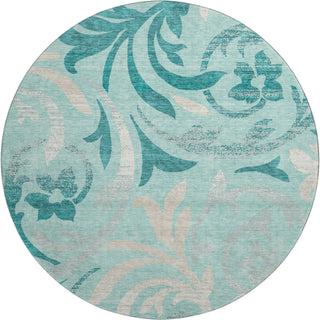 Piper Looms Mayfield Swirls AMF764 Teal Machine Washable Area Rug Round Main Image