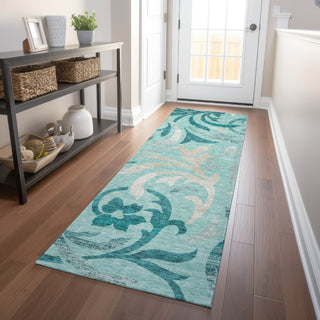 Piper Looms Mayfield Swirls AMF764 Teal Machine Washable Area Rug Runner Lifestyle Image Feature