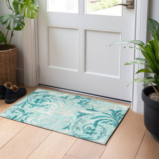 Piper Looms Mayfield Swirls AMF764 Teal Machine Washable Area Rug Scatter Lifestyle Image Feature