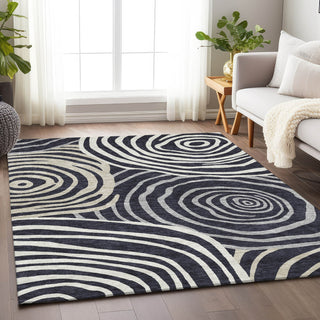 Piper Looms Mayfield Swirls AMF765 Black Machine Washable Area Rug Lifestyle Image Feature