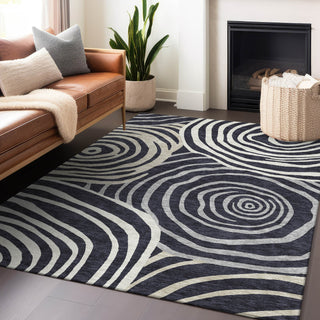 Piper Looms Mayfield Swirls AMF765 Black Machine Washable Area Rug Lifestyle Image Feature