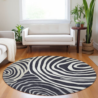 Piper Looms Mayfield Swirls AMF765 Black Machine Washable Area Rug Round Lifestyle Image Feature