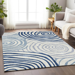Piper Looms Mayfield Swirls AMF765 Blue Machine Washable Area Rug Lifestyle Image Feature
