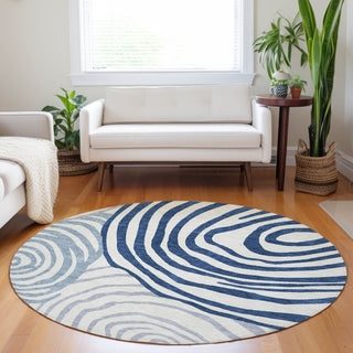 Piper Looms Mayfield Swirls AMF765 Blue Machine Washable Area Rug Round Lifestyle Image Feature
