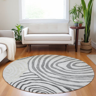 Piper Looms Mayfield Swirls AMF765 Gray Machine Washable Area Rug Round Lifestyle Image Feature