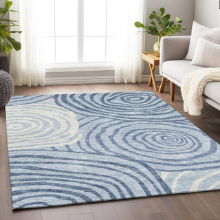 Piper Looms Mayfield Swirls AMF765 Sky Machine Washable Area Rug Lifestyle Image Feature