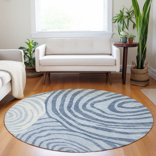 Piper Looms Mayfield Swirls AMF765 Sky Machine Washable Area Rug Round Lifestyle Image Feature