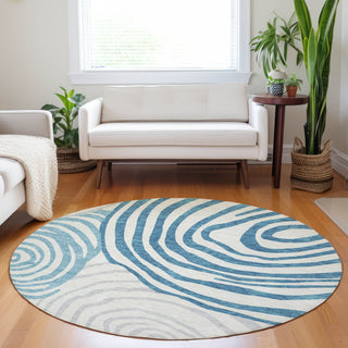 Piper Looms Mayfield Swirls AMF765 Teal Machine Washable Area Rug Round Lifestyle Image Feature