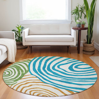 Piper Looms Mayfield Swirls AMF765 White Machine Washable Area Rug Round Lifestyle Image Feature