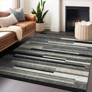 Piper Looms Mayfield Stripes AMF766 Black Machine Washable Area Rug Lifestyle Image Feature