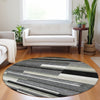 Piper Looms Mayfield Stripes AMF766 Black Machine Washable Area Rug Round Lifestyle Image Feature