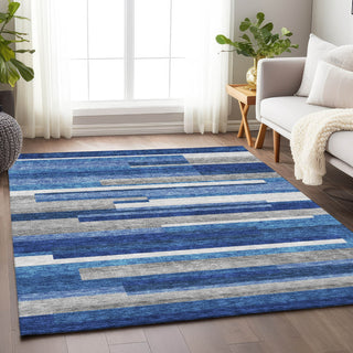 Piper Looms Mayfield Stripes AMF766 Blue Machine Washable Area Rug Lifestyle Image Feature